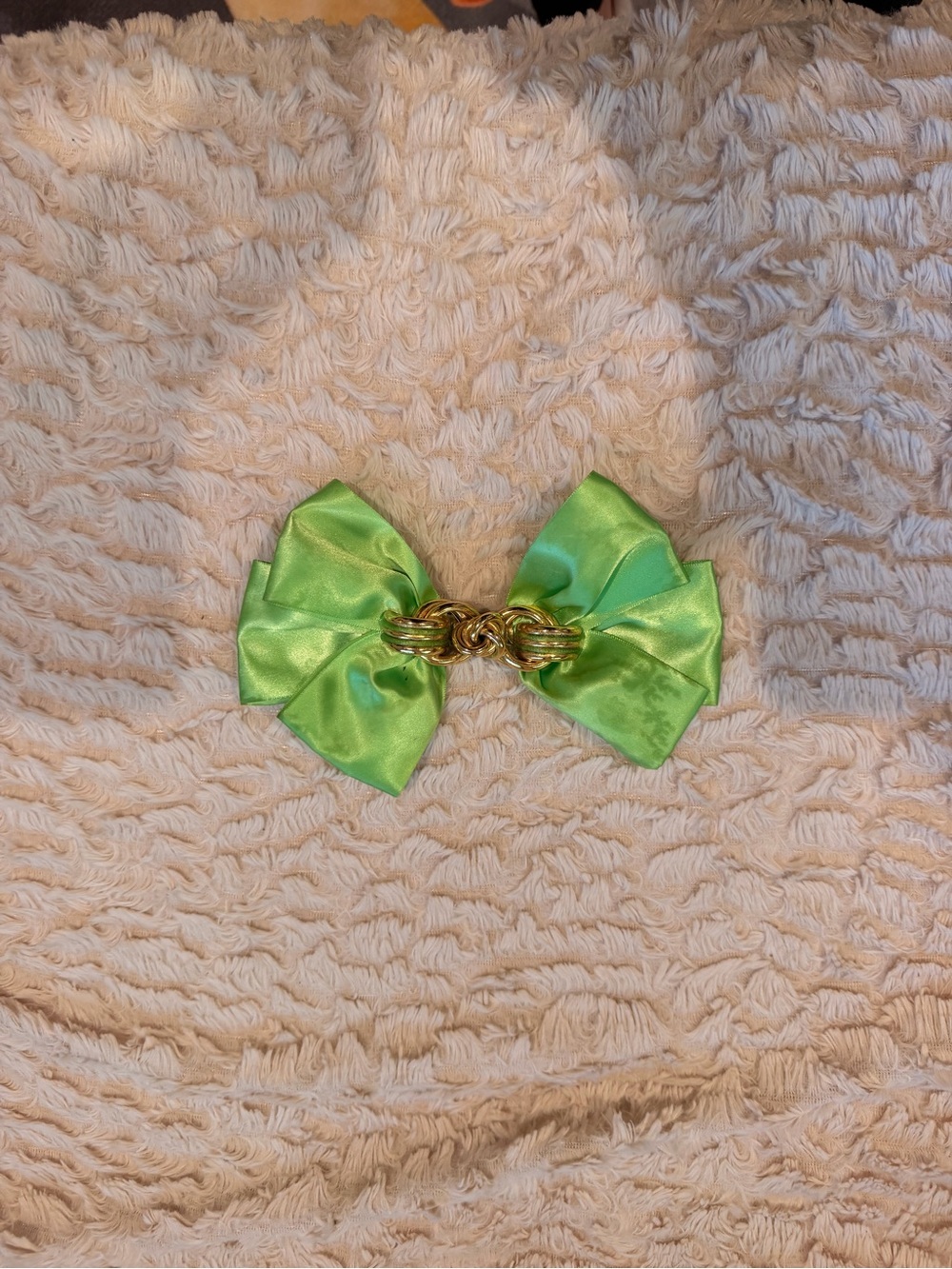 Lime Satin Bow Hair Clip with Gold Chain Center